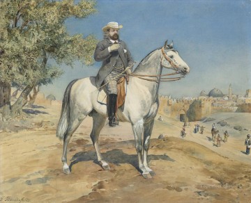 Gustav Bauernfeind Painting - A horseman by a Jerusalem Gate Gustav Bauernfeind Orientalist